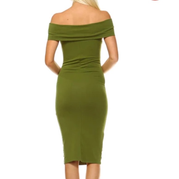 Off the shoulder Bodycon dress, green, Olive green, Large - Picture 3 of 10